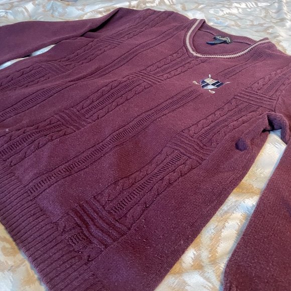 Men's Arnold Palmer Maroon V-neck Sweater - Picture 3 of 9